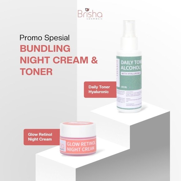 Duo Bundling Glow Retinol Night Cream & Toner Hyaluronic BRISHA | Paket | Brisha Store